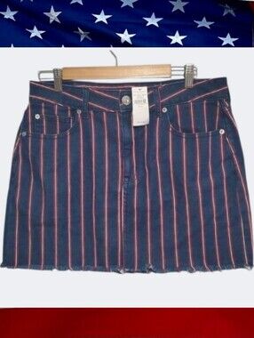 NWT Festival American Eagle Skirt Size 12 Blue Red White Jean Mini Stripes USA